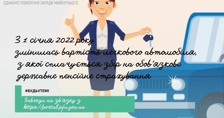 З 1 січня 2022 року змінилась вартість легкового автомобіля, з якої сплачується збір на обов’язкове державне пенсійне страхування