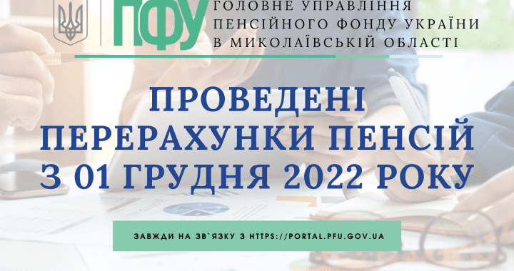 Проведені перерахунки пенсій з 01 грудня 2022 року