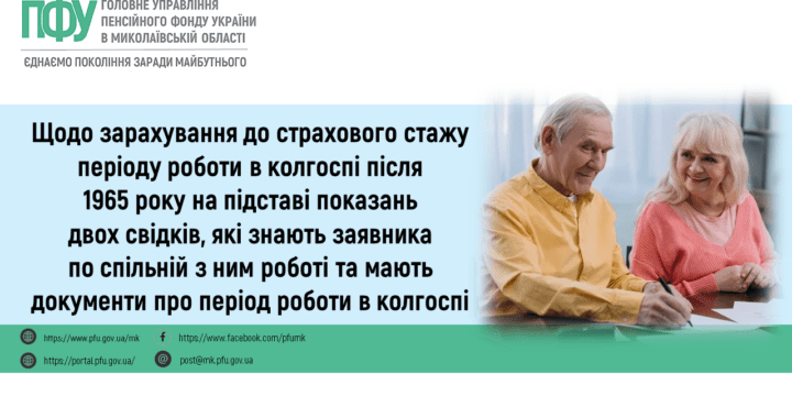 Щодо зарахування до страхового стажу періоду роботи в колгоспі після 1965 року