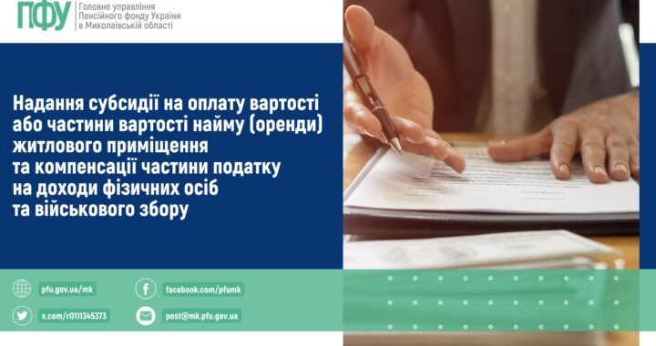 Надання субсидії на оплату вартості або частини вартості найму (оренди) житлового приміщення та компенсації частини податку на доходи фізичних осіб та військового збору